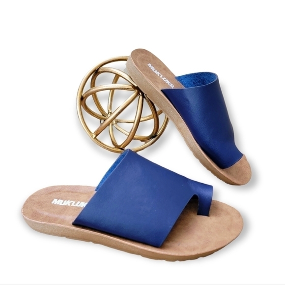 Muk Luks About Face Blue Slip on Toe Wrap Sandals Size 6 - Picture 1 of 16